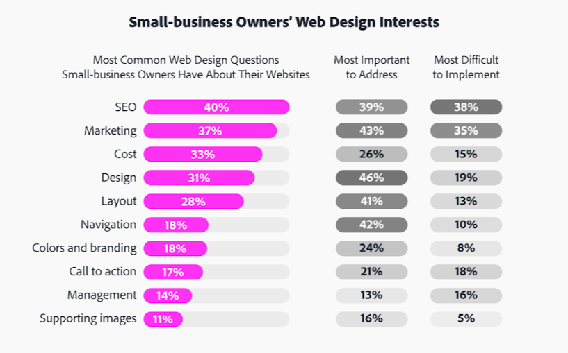 Infographic of small business owners website design interests