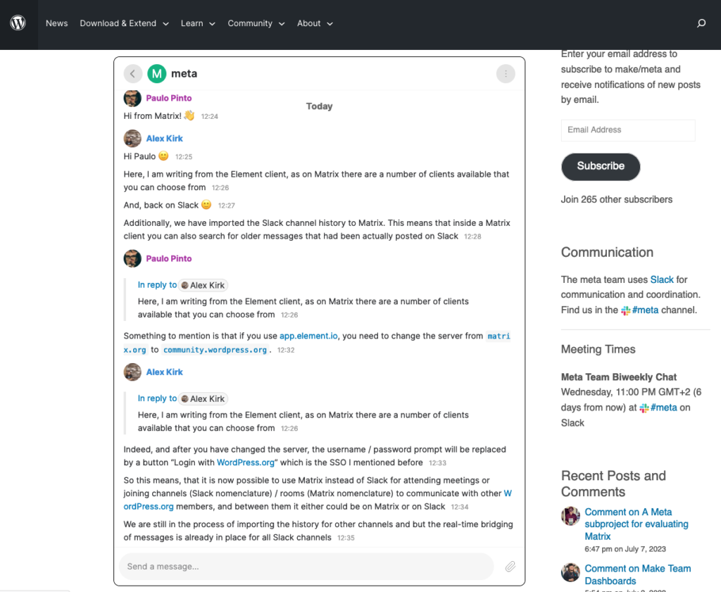 A WordPress news forum thread.