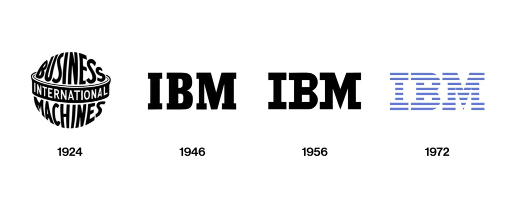 Four versions of the IBM logo