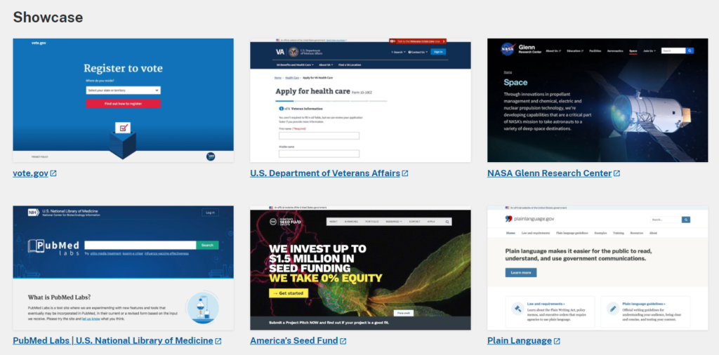 An assortment of example government sites. 