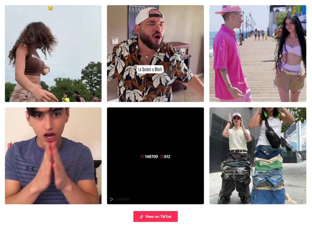 A grid of TikTok thumbnails using QuadPress
