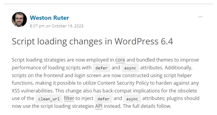 A screenshot from a post on WordPress.org