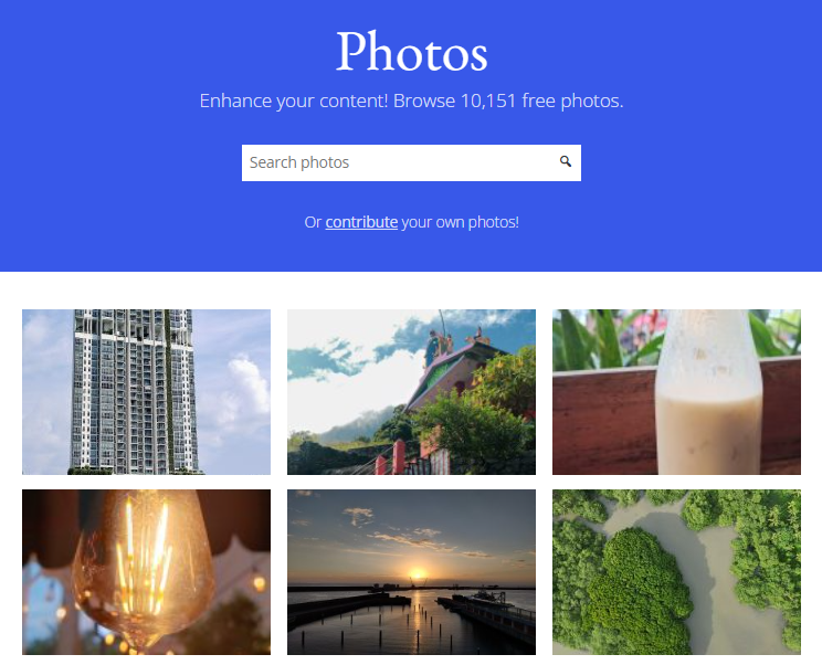 Homepage of the WordPress Photos portal.