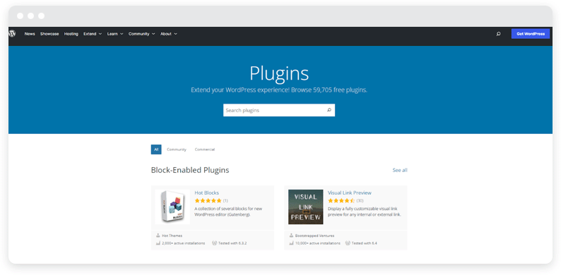 The homepage of the plugins library on WordPress.org