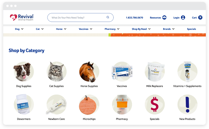 Screenshot of the Revival Animal Health website