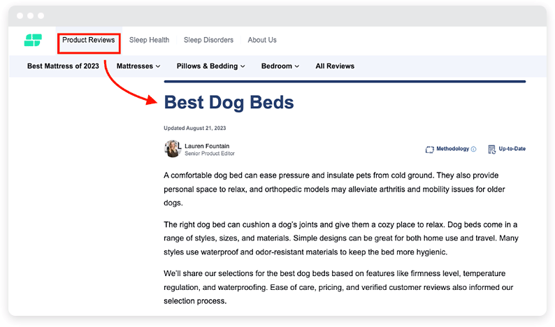 Example of product reviews for the best pet beds