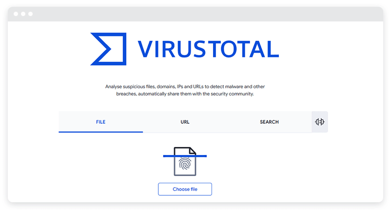 A screenshot of the VIrusTotal website.