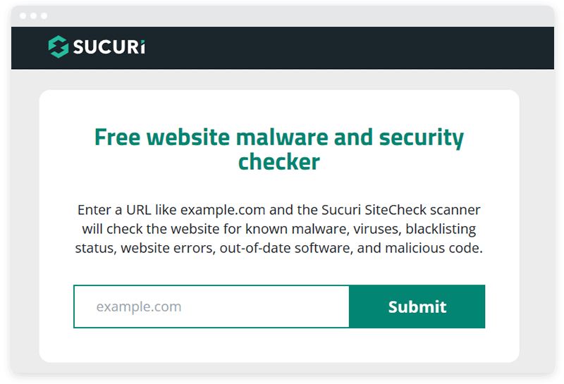 Screenshot of the Sucuri security checker page. 