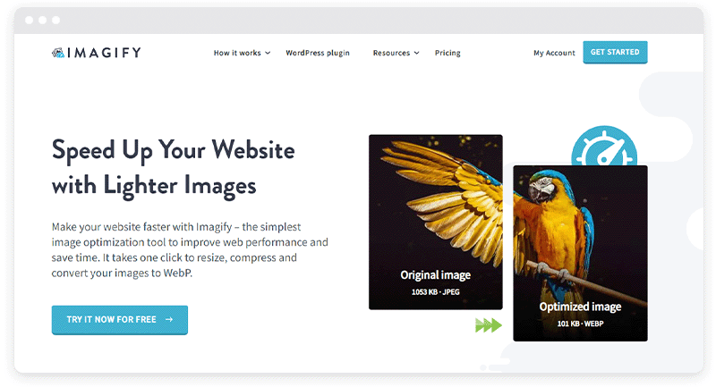 Screenshot of the Imagify plugin website homepage