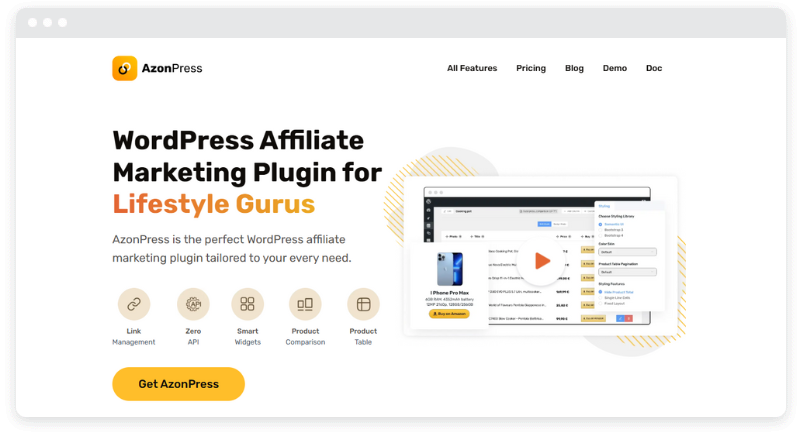 Screenshot of the AzonPress homepage.