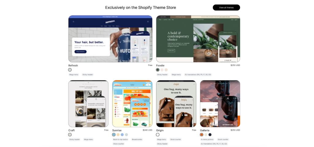 Four examples of Shopify Themes