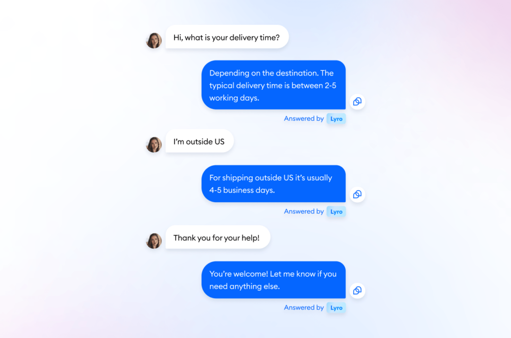 Chatbot example of Lyro by Tidio