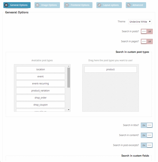 Example of the advanced settings in Ajax Site Search plugin