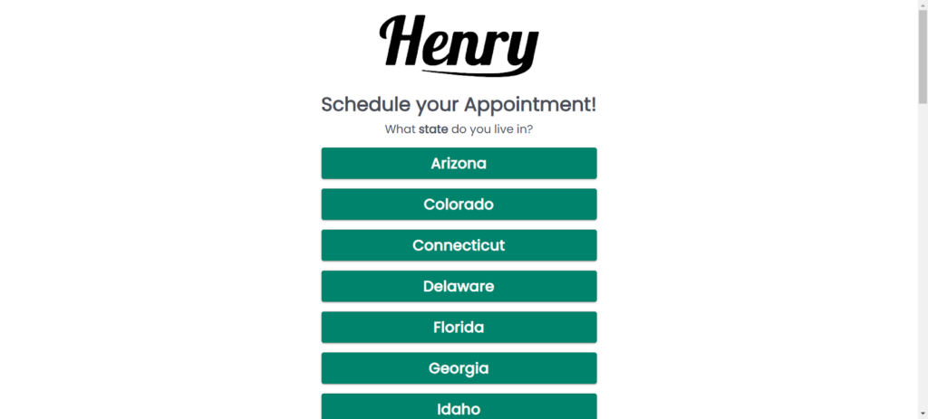 The Henry Meds scheduling page