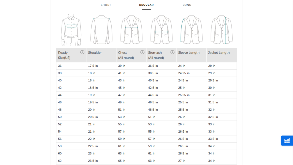 Size charts from the Size Chart plugin