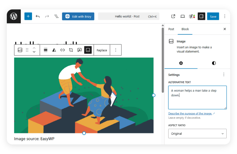Form fields are highlighted to add alt text from right inside the Gutenberg editor