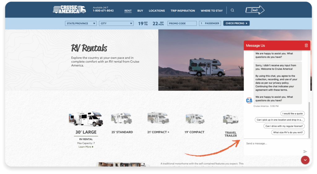 Example of a chatbot on a website.