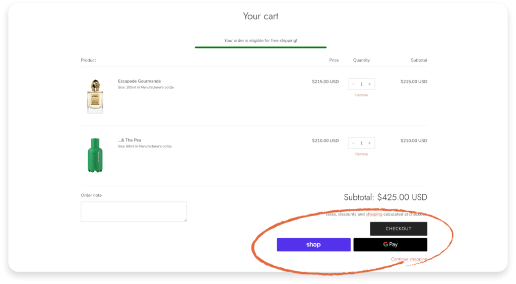 An example of a good checkout experience on an e-commerce site.