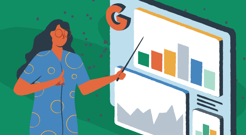 A person gives a presentation about Google Analytics.
