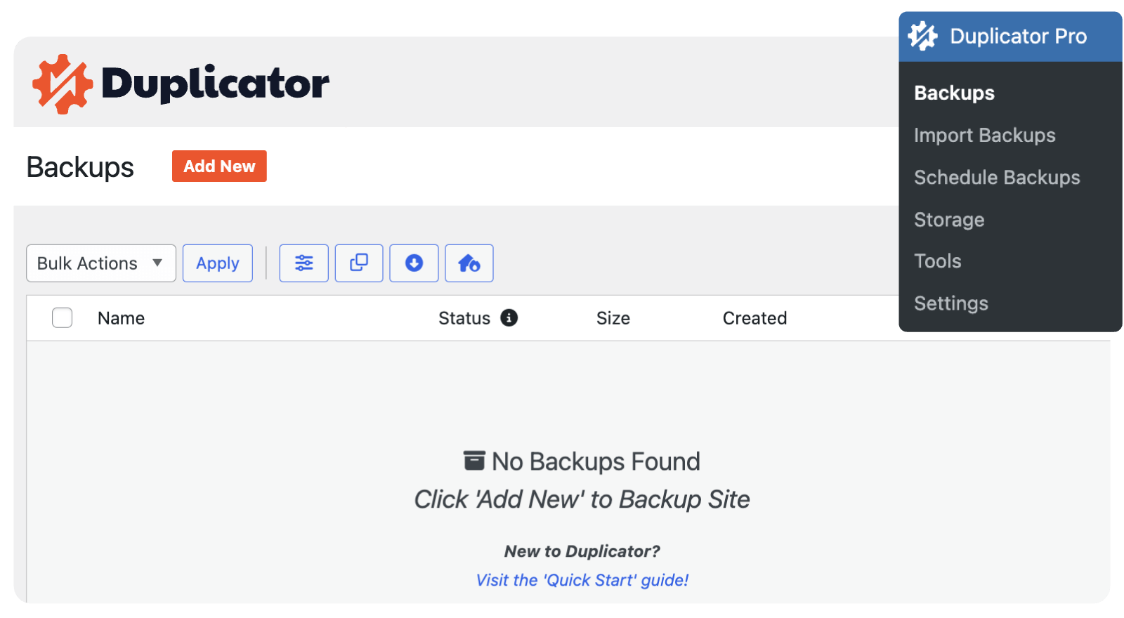 The settings of a WordPress backup plugin.