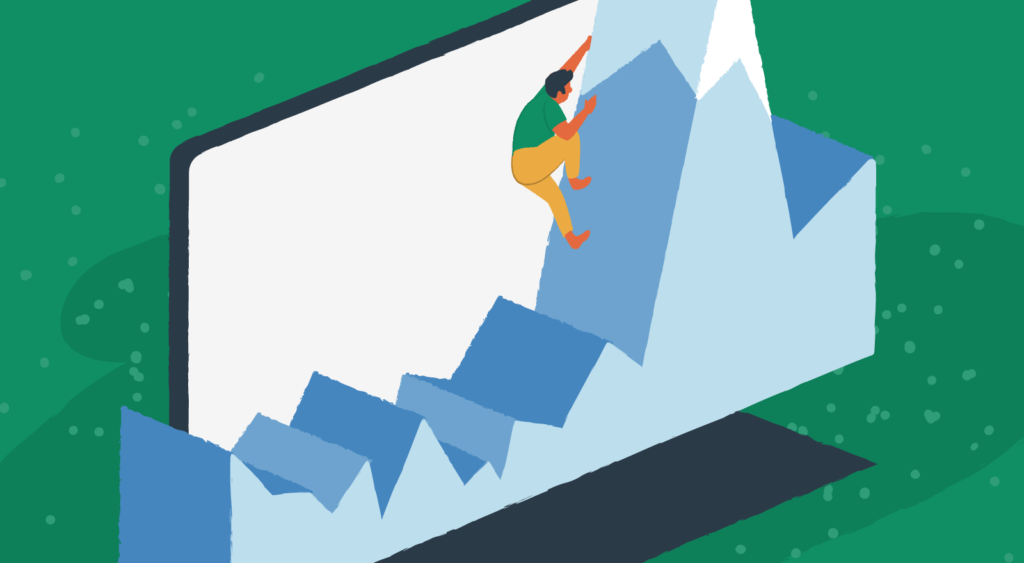 A line graph shows traffic going up so much it looks like a mountain.