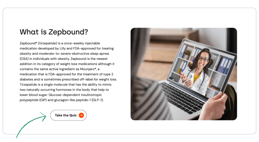Example of a CTA button for an online quiz