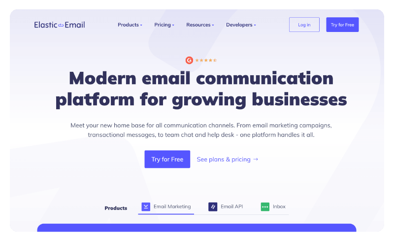 The homepage of ElasticEmail