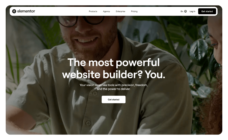 The homepage of Elementor