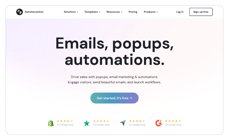 The homepage of GetSiteControl