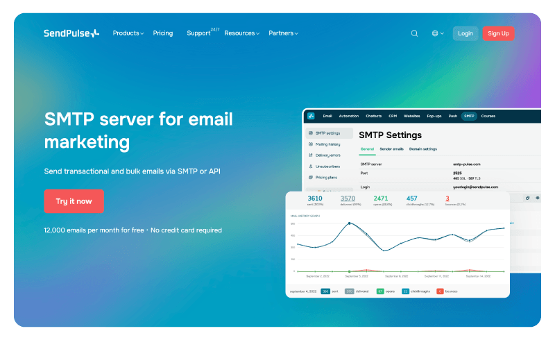 The homepage of Sendpulse
