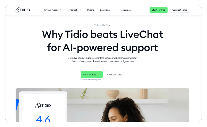 The homepage of Tidio