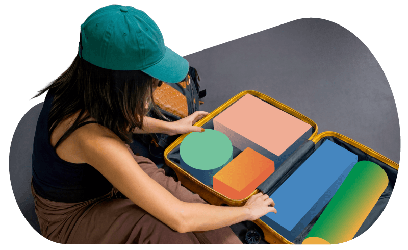 A woman organizes files in a suitcase to minimize database bloat. 