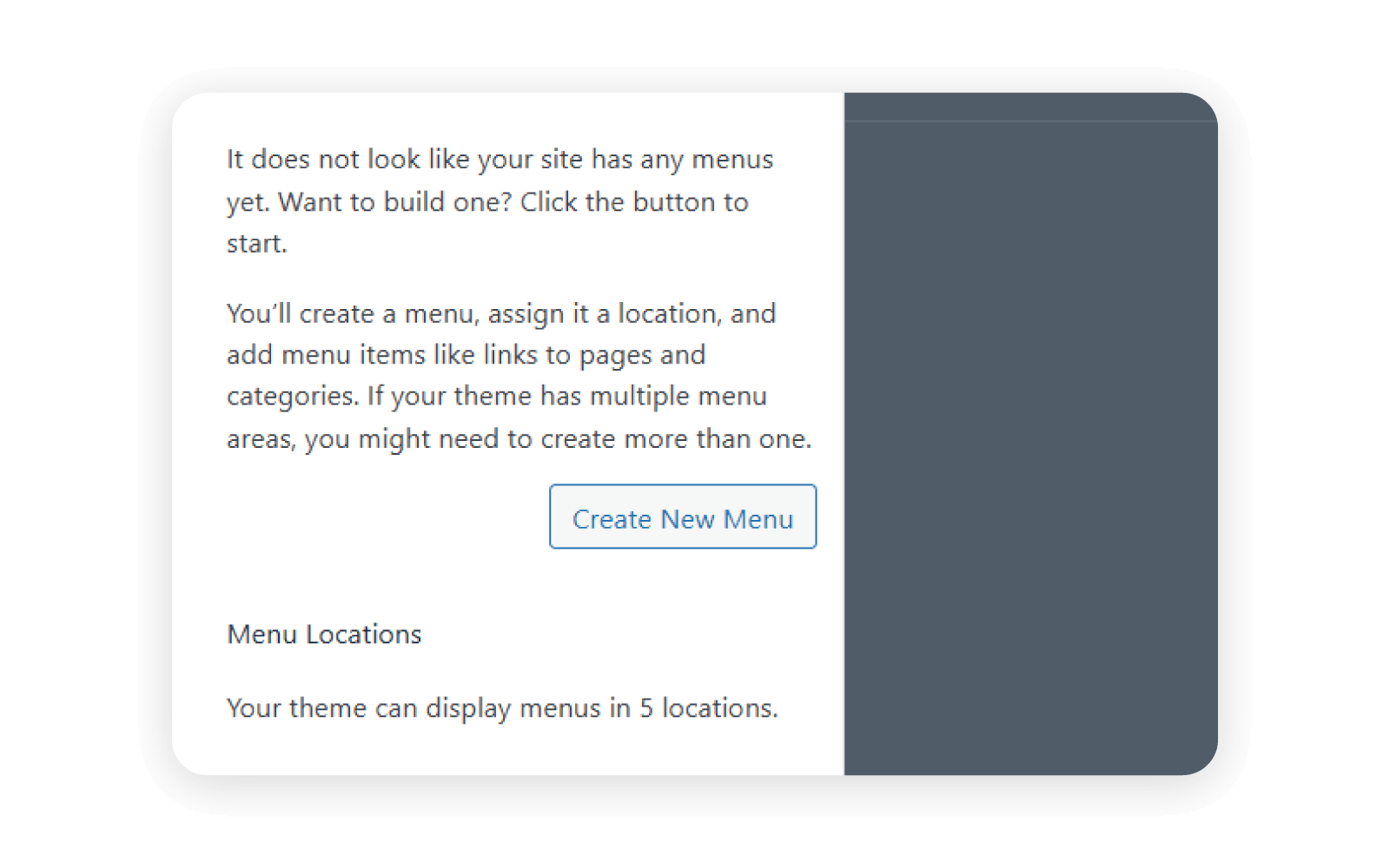 The create menu option opened in WordPress.