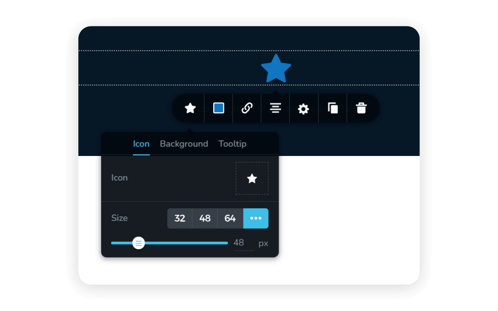 The Brizy icons options opened inside the editor. 