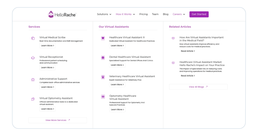 Screenshot from the HelloRache site