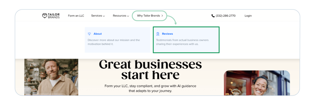 A popup box indicating a brand reviews page.