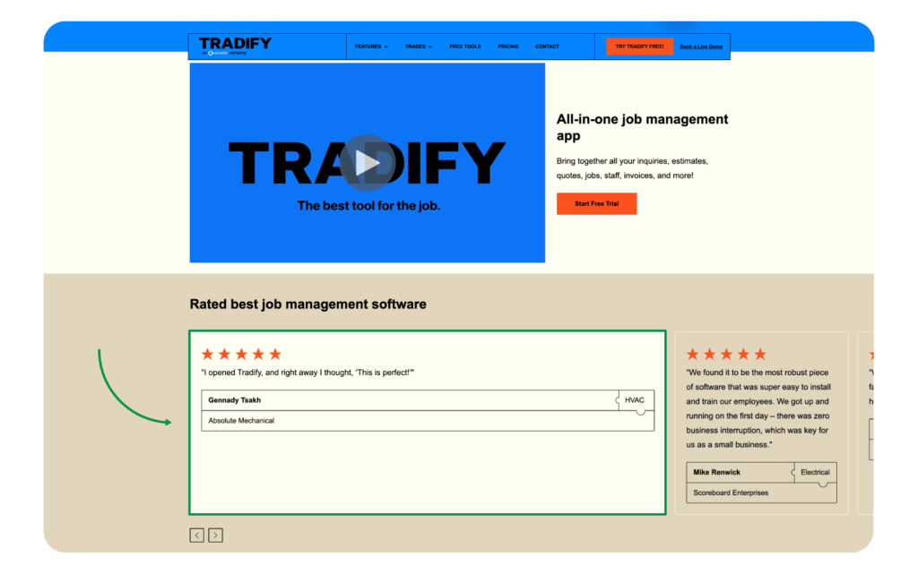 Screenshot from the TradifyHQ site