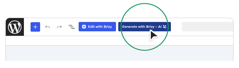A green circle indicates the Brizy AI editor