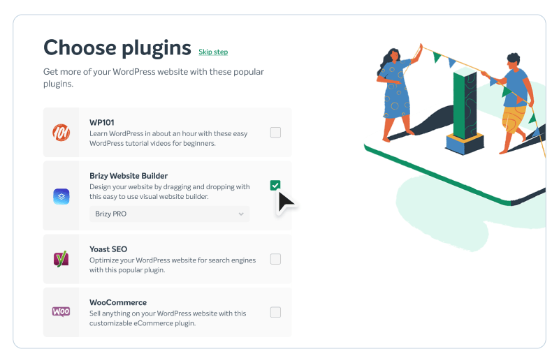 Another screen for choosing plugins in EasyWP.