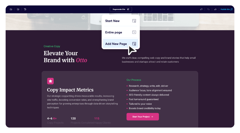 A generated page with a dark purple background.
