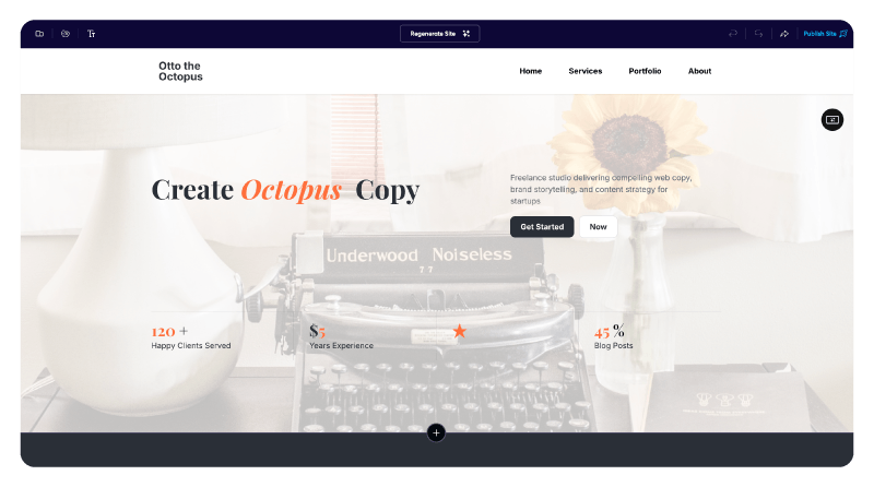 A generated page with a typewriter photo in the header banner.