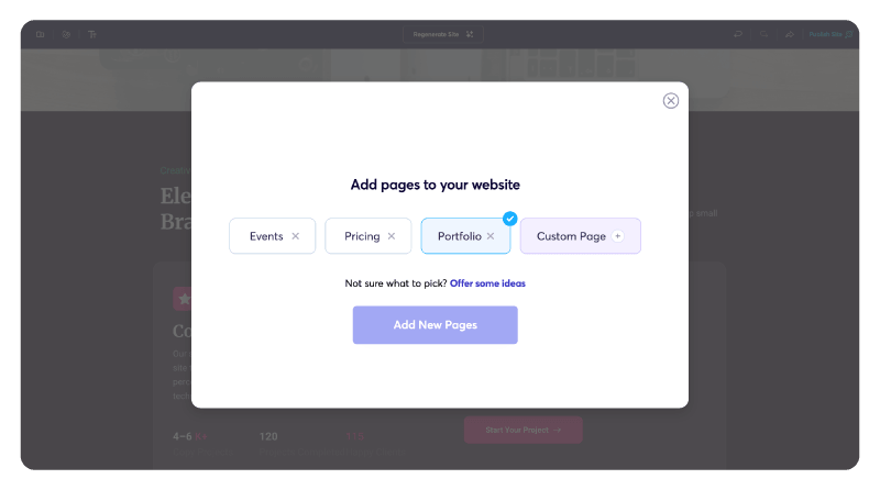 The popup to use AI to create a portfolio page in Brizy.
